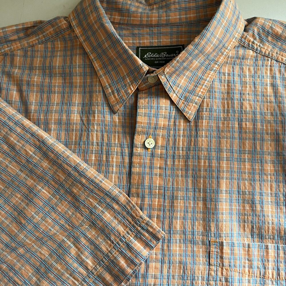 Eddie Bauer Mens Shirt XLT Tall Micro Plaid Short Sleeve Button Up